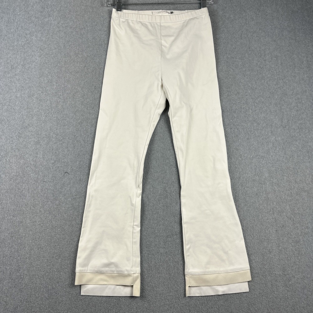 Elaine Kim Pants Womens P White Leather Step Hem Crop Flare Tech‎ Stretch Olga